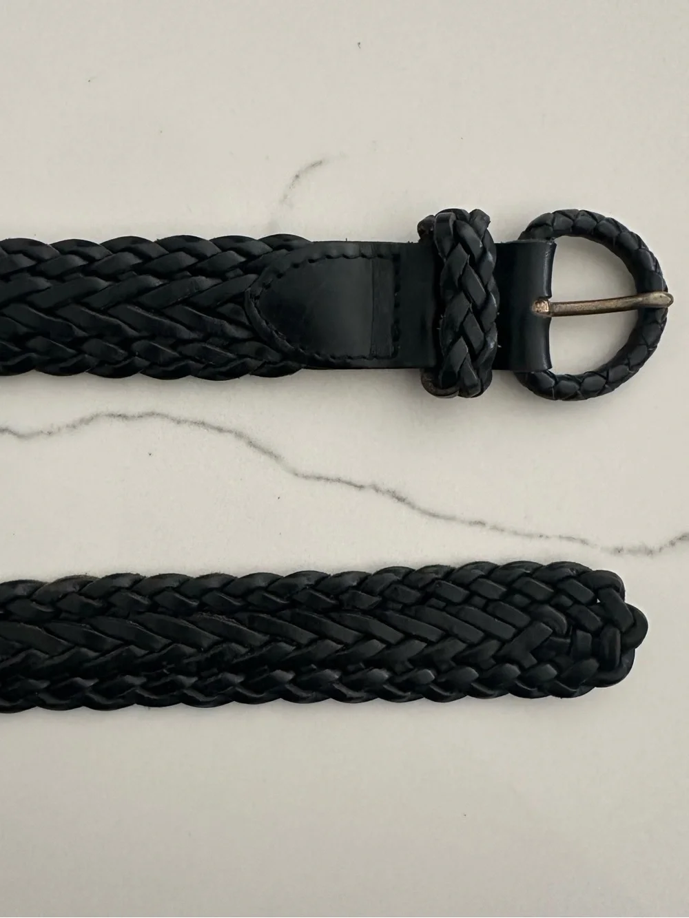 Vintage Cole Haan Braided Leather Belt with Round Covered Buckle Black 28 / S